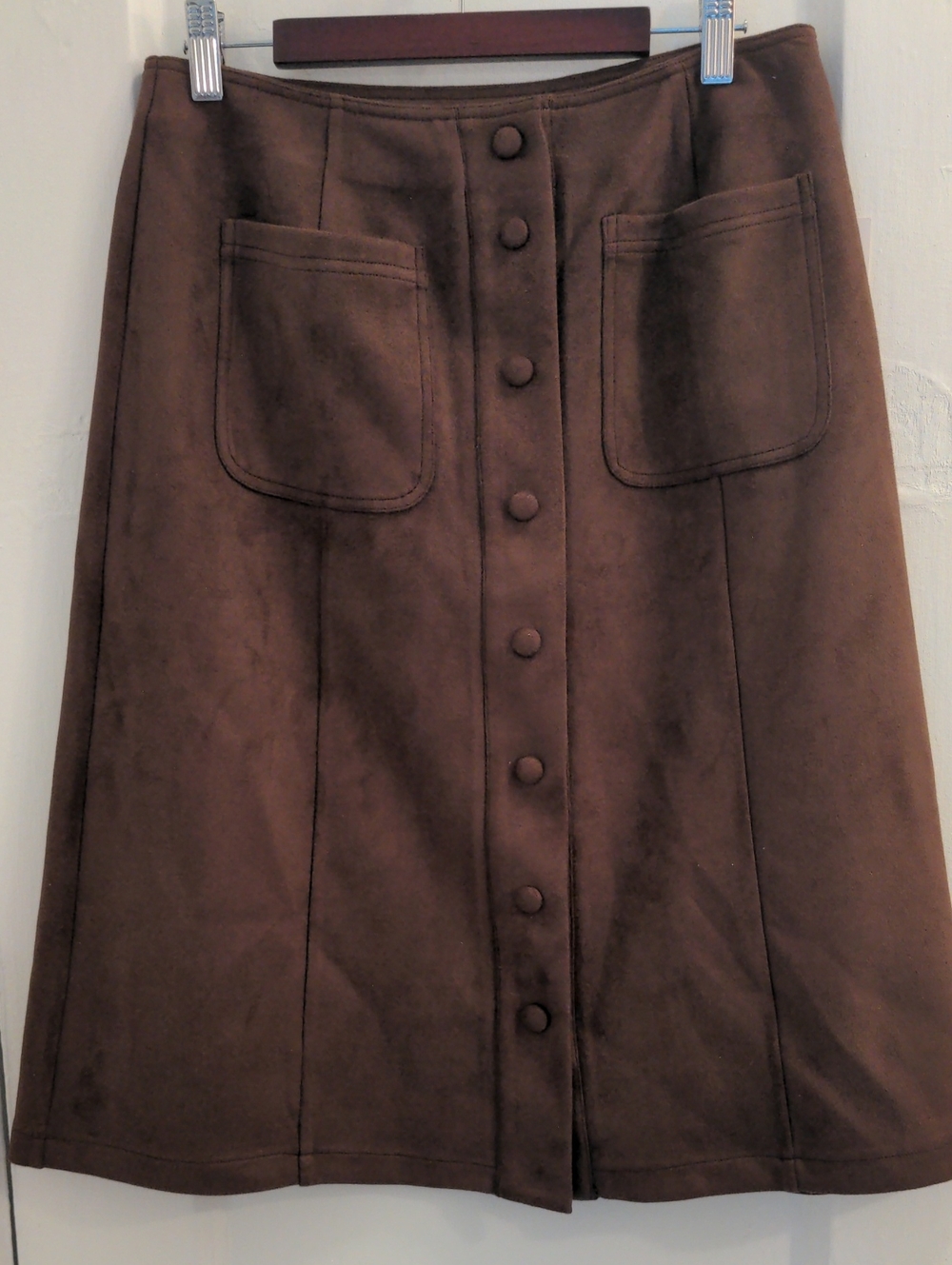 NWT Tahari Chocolate Brown Button-Front A-Line Skirt, M